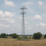 Cell tower in rural USA representing outsourced customer support for rural ISPs.